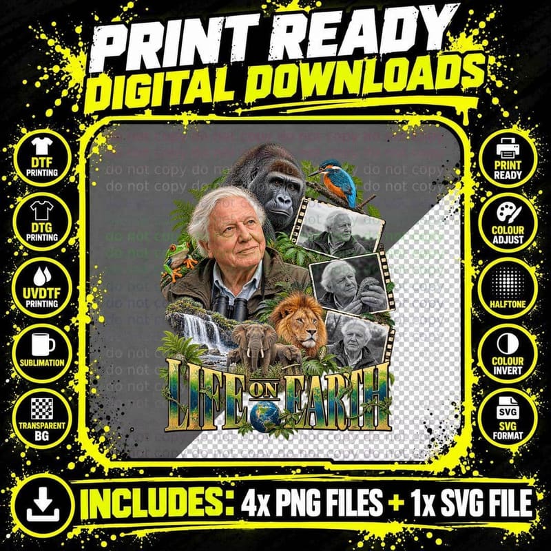 David Attenborough Life on Earth Vintage Collage Png SVG Digital Bundle