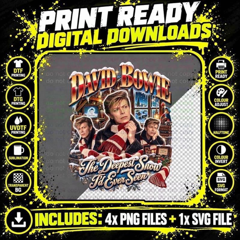 David Bowie 1982 Retro Christmas Cozy Storybook Vintage Png SVG Digital Bundle