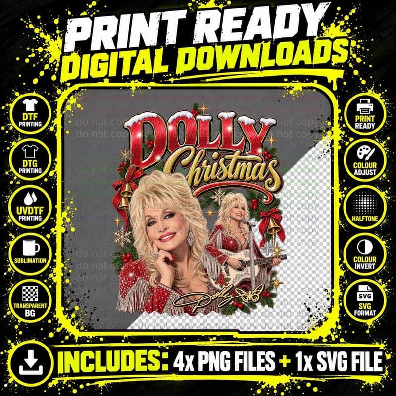Dolly Parton Christmas Retro Country Music Fan Gift Png SVG Digital Bundle