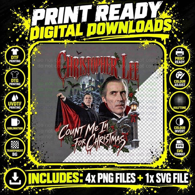 Dracula Vintage Christopher Lee Hammer Horror Gothic Png SVG Digital Bundle