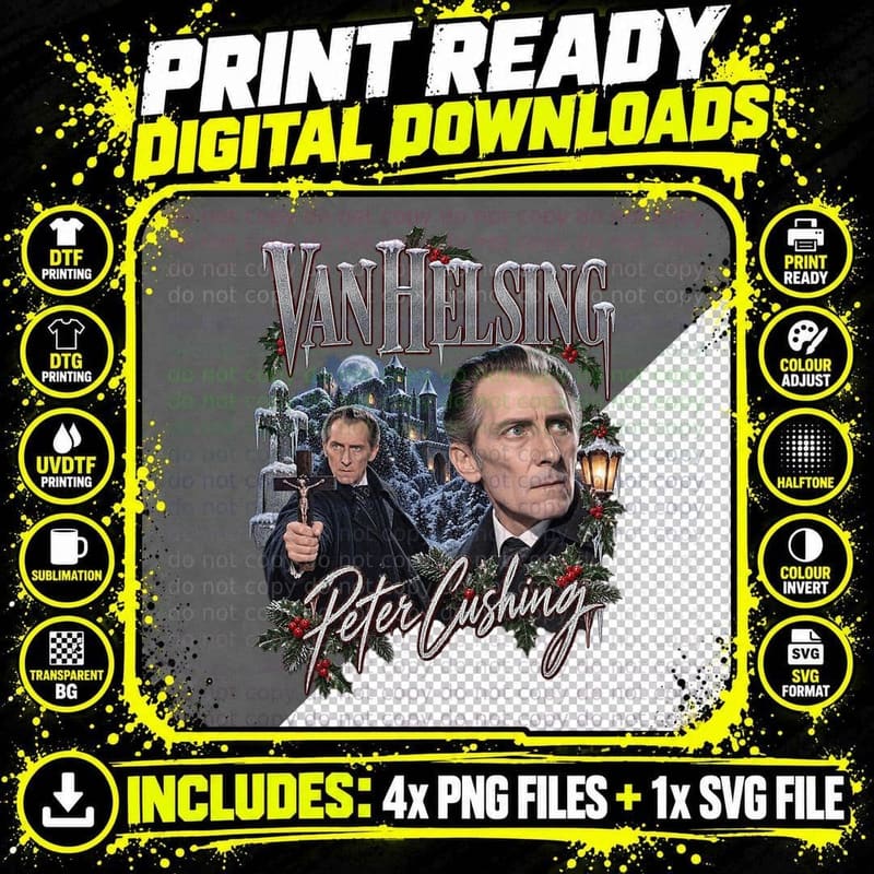Dracula Vintage Peter Cushing Van Helsing Hammer Horror Png SVG Digital Bundle