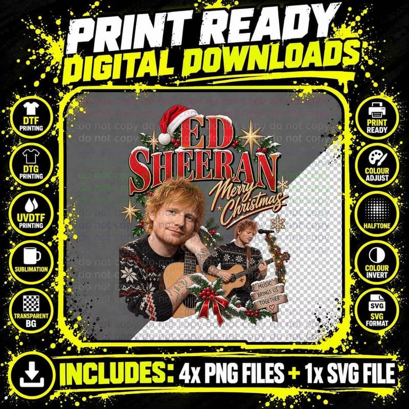 Ed Sheeran Merry Christmas Ugly Sweater Guitar Music Fan Png SVG Digital Bundle