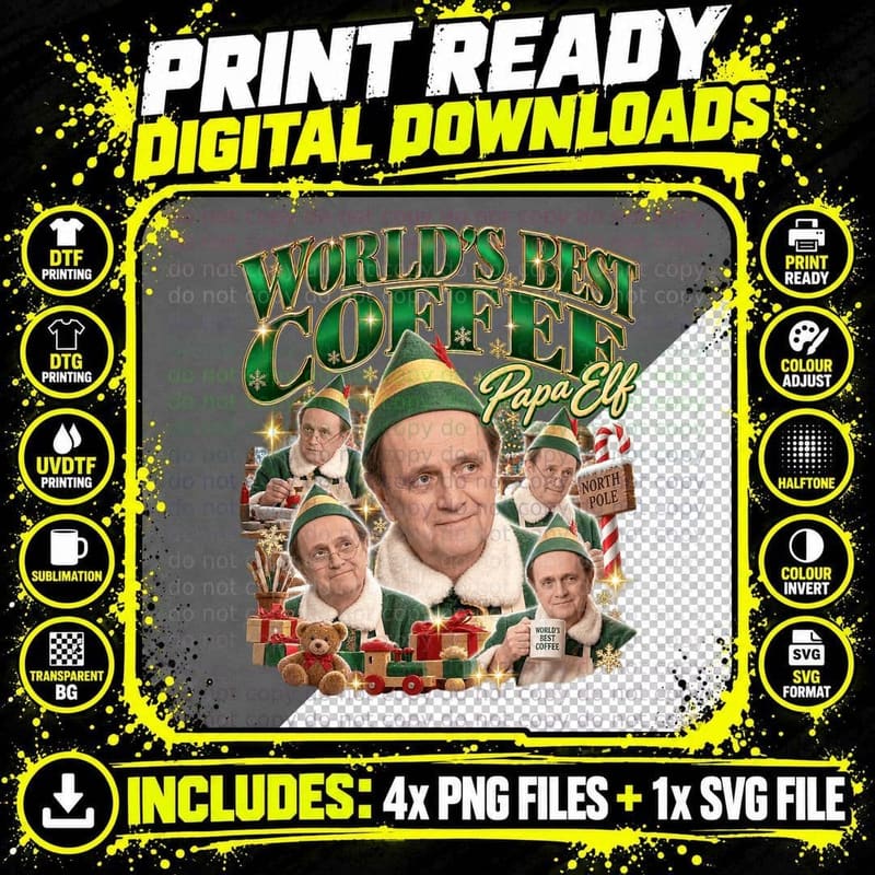 Elf Retro Bootleg Papa Elf Bob Newhart World's Best Png SVG Digital Bundle