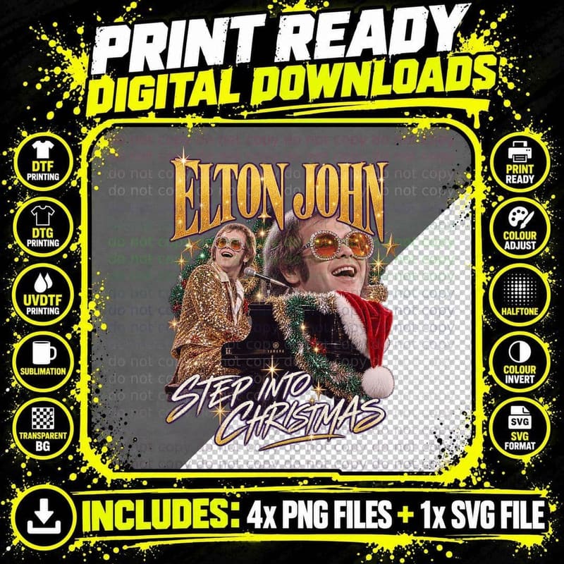 Elton John Step Into Christmas Retro Piano Music Fan Png SVG Digital Bundle