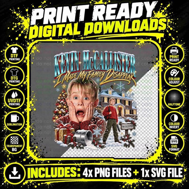 Home Alone Vintage Kevin McCallister Christmas Movie Png SVG Digital Bundle
