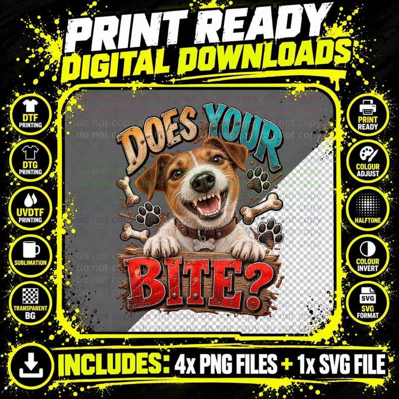 Jack Russell Terrier Does Your Dog Bite Funny Dog Lover Png SVG Digital Bundle