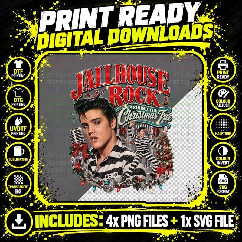 Jailhouse Rock Vintage Elvis Presley Rockabilly Png SVG Digital Bundle