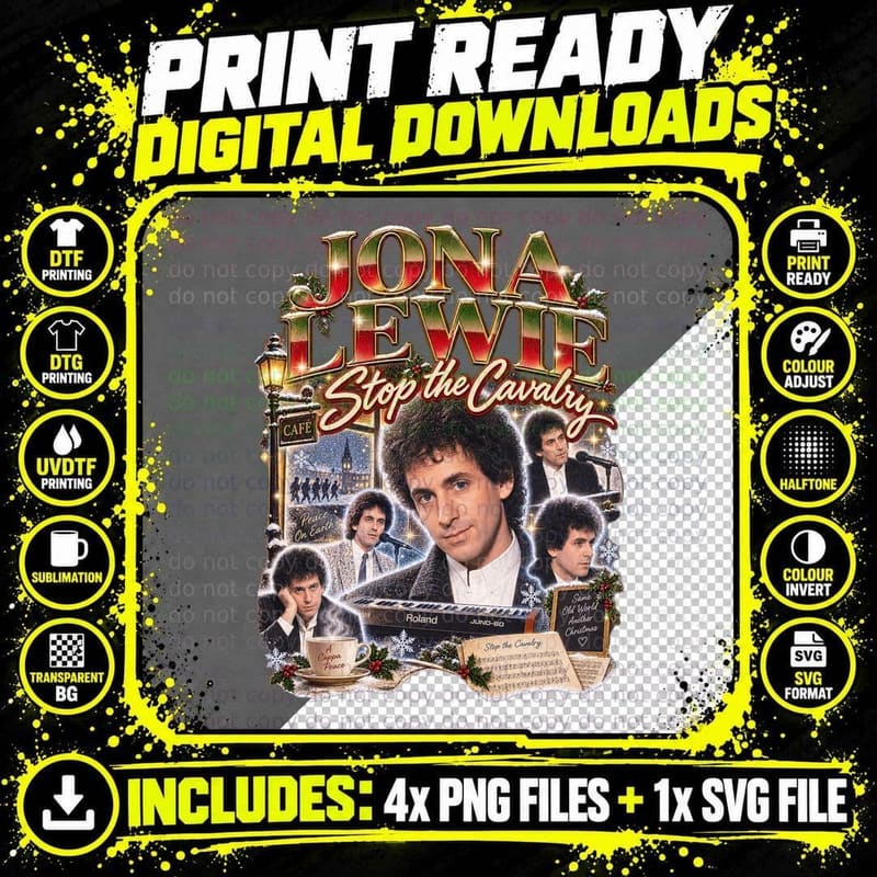 Jona Lewie Stop the Cavalry Christmas Retro 80s Music Png SVG Digital Bundle