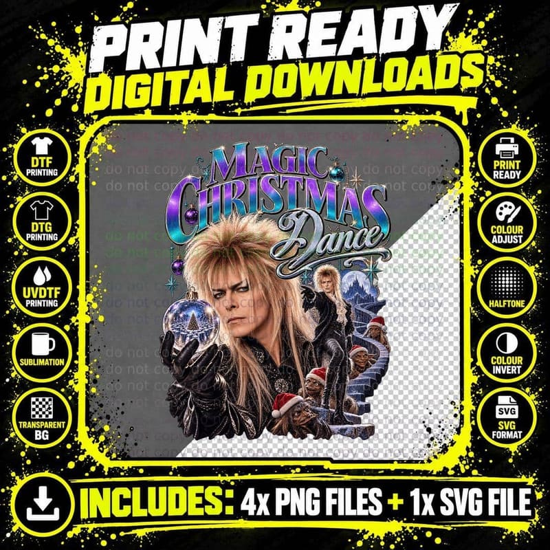 Labyrinth Vintage Jareth Goblin King Bowie Christmas Png SVG Digital Bundle