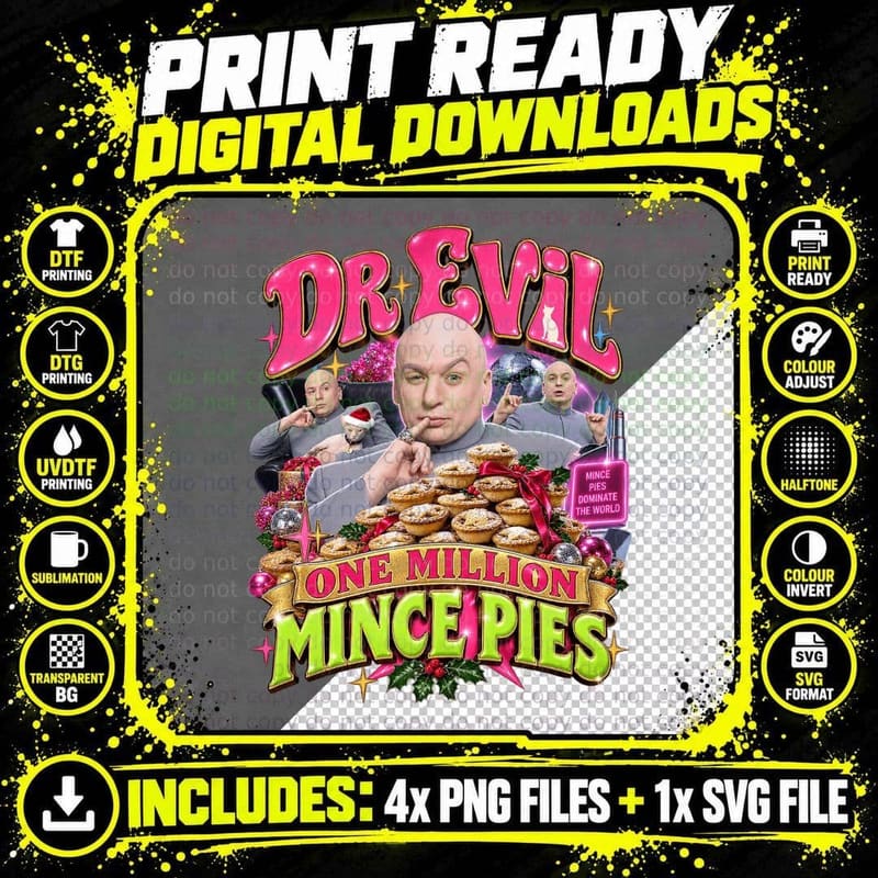 Mike Myers Dr Evil One Million Mince Pies Christmas Png SVG Digital Bundle