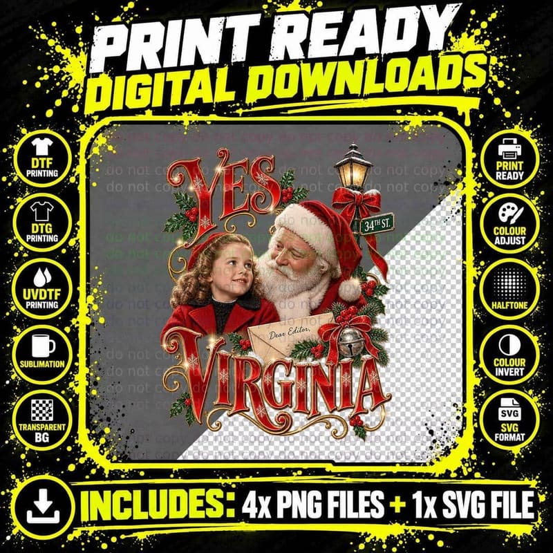Miracle on 34th Street Retro Collage Kris Kringle Yes Png SVG Digital Bundle