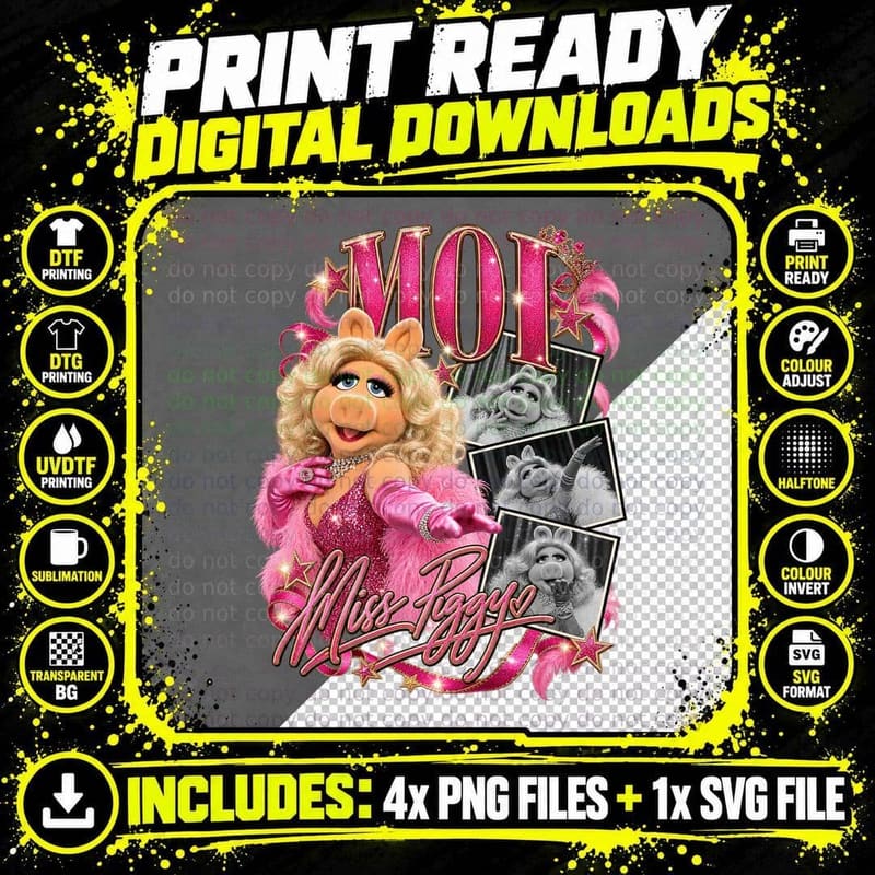 Miss Piggy MOI Vintage Collage 1976 Retro TV Diva Fan Png SVG Digital Bundle