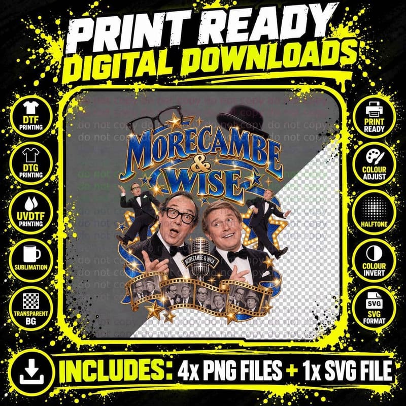 Morecambe and Wise Vintage Comedy Duo Eric and Ernie Png SVG Digital Bundle
