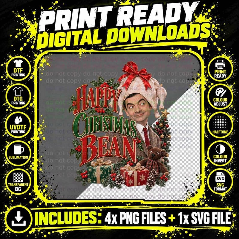 Mr Bean Vintage Rowan Atkinson Happy Christmas British Png SVG Digital Bundle