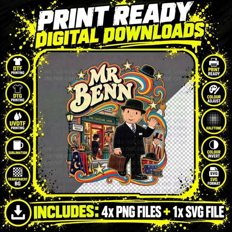 Mr Benn Vintage Retro 70s Festive Road Costume Shop TV Png SVG Digital Bundle