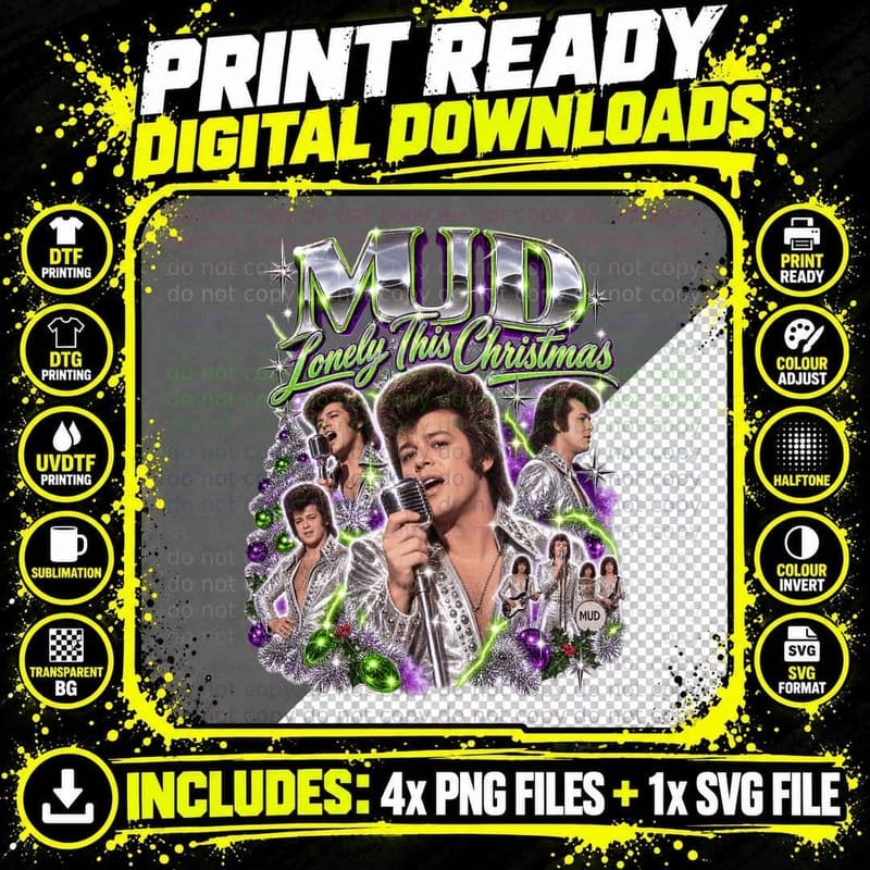 Mud Les Gray Lonely This Christmas Retro 70s Glam Music Png SVG Digital Bundle