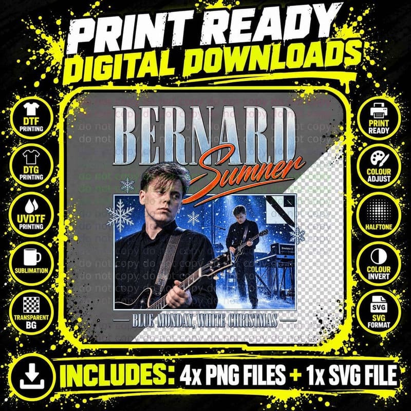 New Order Vintage Bernard Sumner Blue Monday White Png SVG Digital Bundle