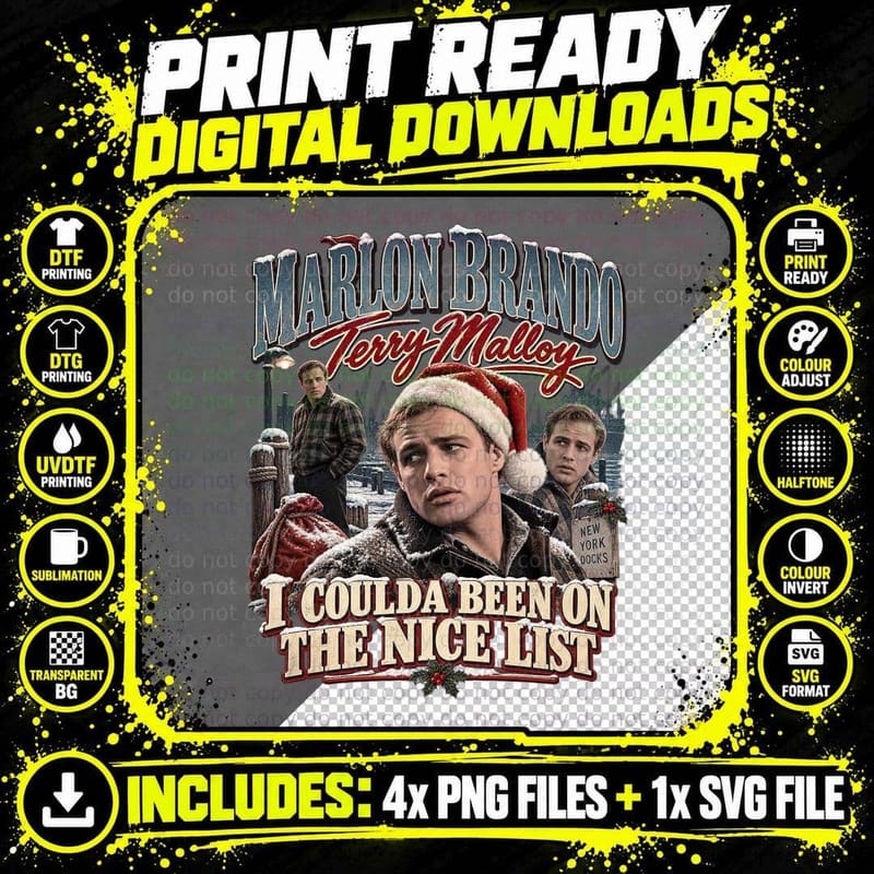 On the Waterfront Marlon Brando Terry Malloy Christmas Png SVG Digital Bundle