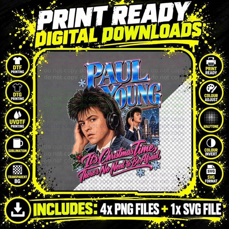 Paul Young Band Aid Christmas Time Vintage 80s Music Png SVG Digital Bundle
