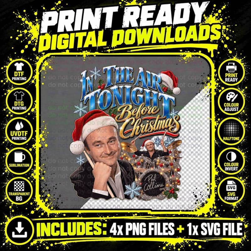 Phil Collins In the Air Tonight Before Christmas Retro Png SVG Digital Bundle