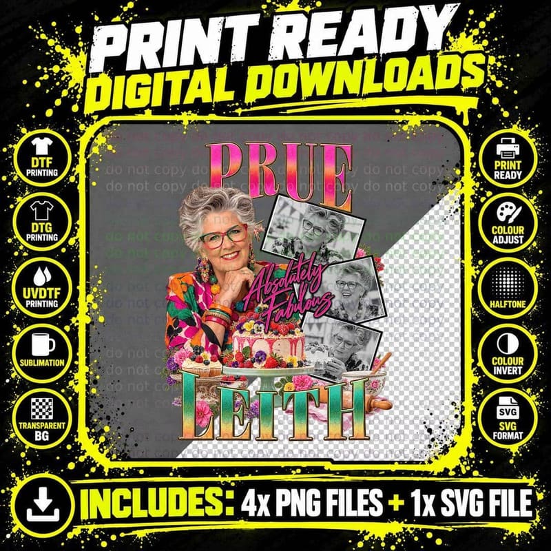 Prue Leith Absolutely Fabulous Cake Vintage Collage TV Png SVG Digital Bundle