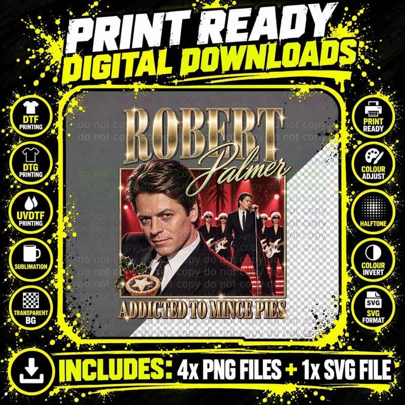 Robert Palmer Vintage Addicted to Mince Pies 80s Pop Png SVG Digital Bundle