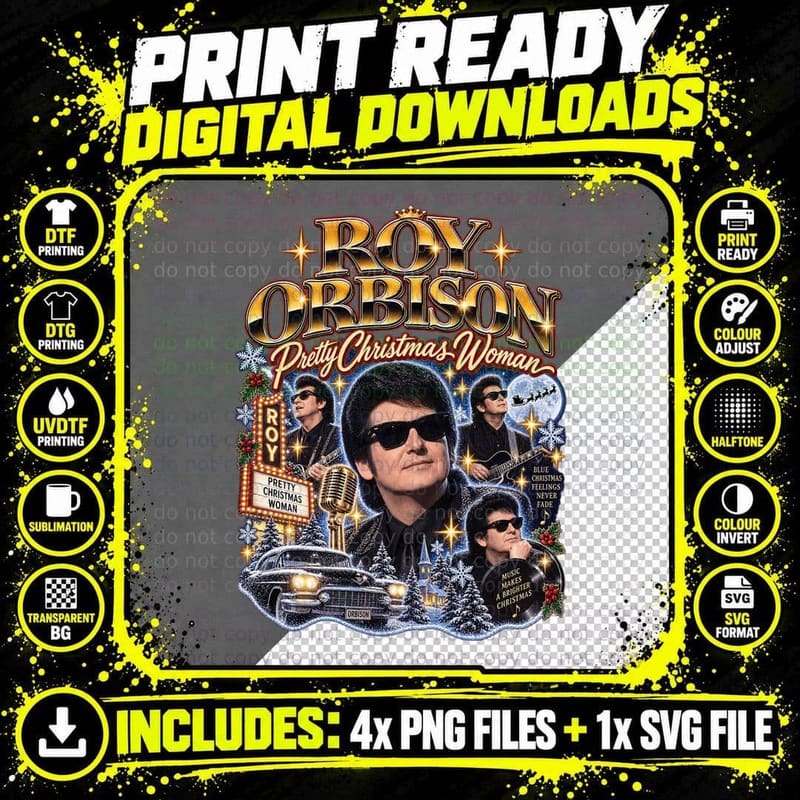 Roy Orbison Pretty Christmas Woman Retro Rock Music Fan Png SVG Digital Bundle