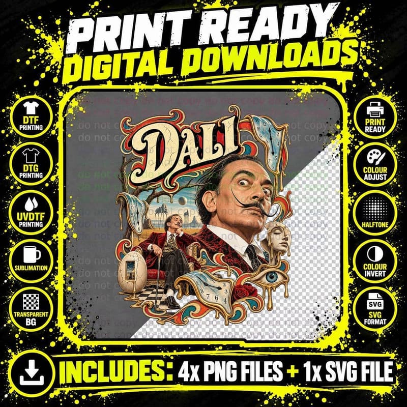 Salvador Dali Vintage Surreal Melting Clocks Retro Png SVG Digital Bundle