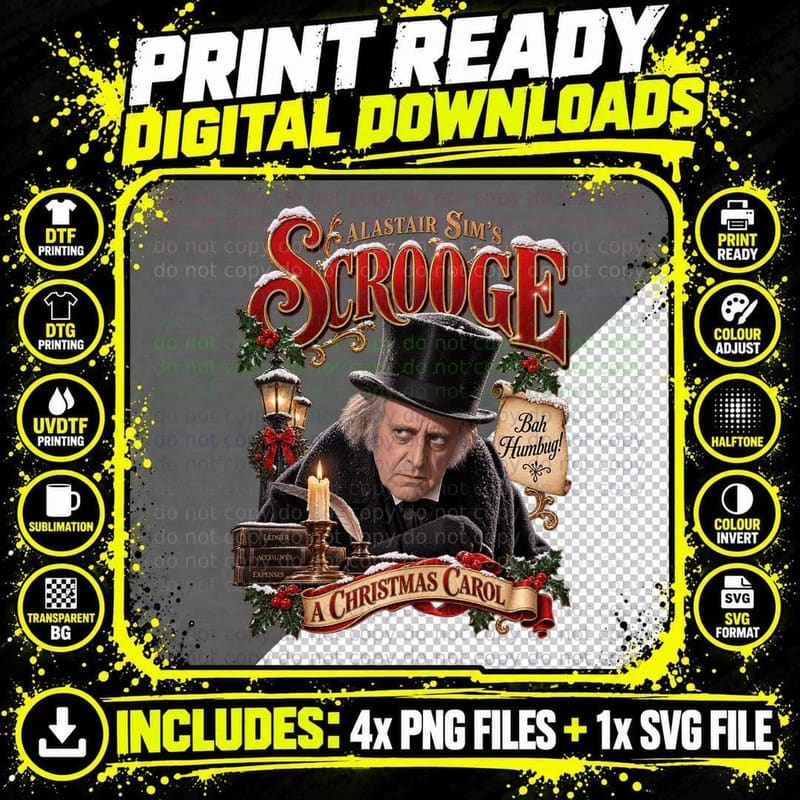 Scrooge 1951 Vintage Alastair Sim Christmas Movie Png SVG Digital Bundle
