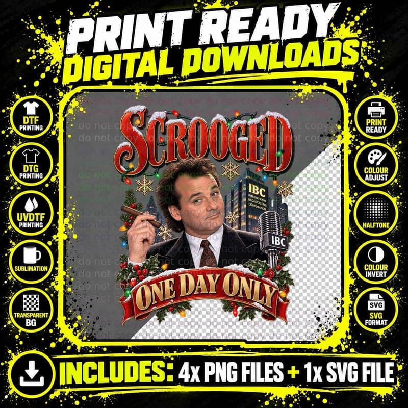 Scrooged Vintage Frank Cross Bill Murray Christmas Movie Png SVG Digital Bundle