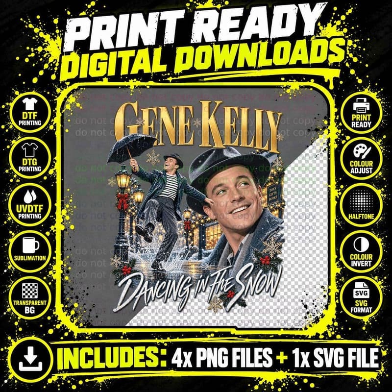 Singin' in the Rain Vintage Gene Kelly Retro Hollywood Png SVG Digital Bundle