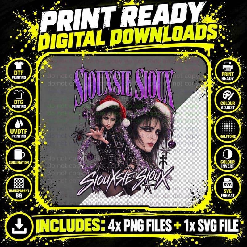 Siouxsie Sioux Banshees Christmas Gothic Retro Post Punk Png SVG Digital Bundle