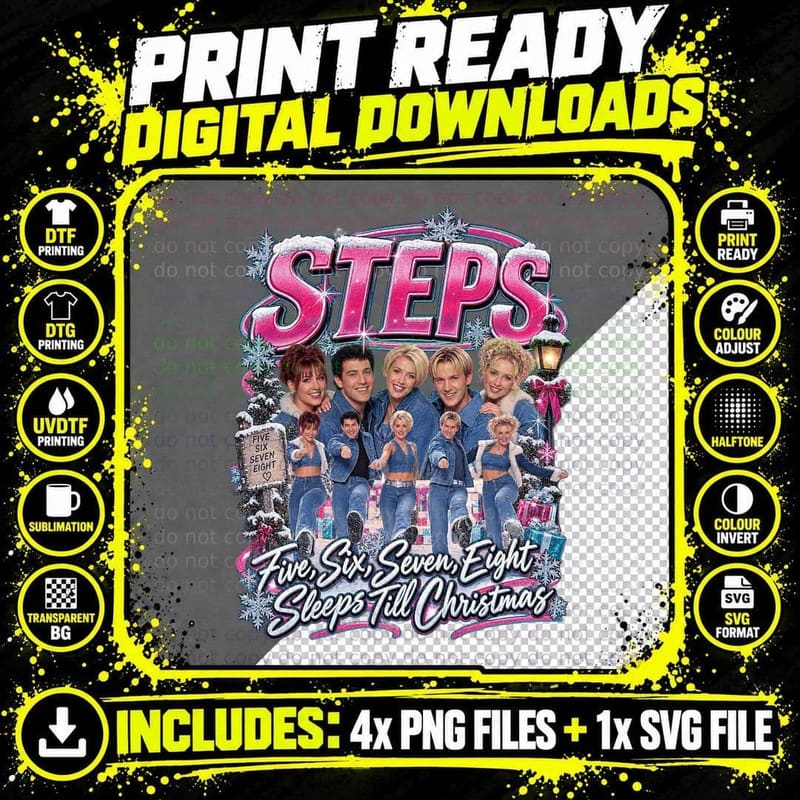 Steps Five Six Seven Eight Sleeps Till Christmas 90s Pop Png SVG Digital Bundle