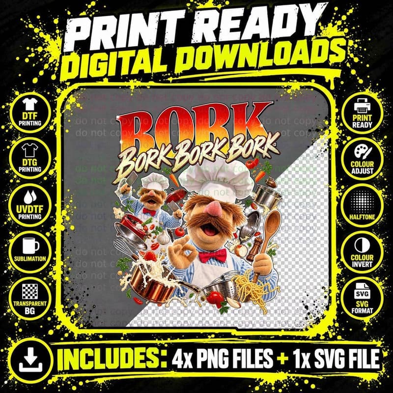 Swedish Chef Vintage Bootleg Bork Bork Bork Comedy Retro Png SVG Digital Bundle
