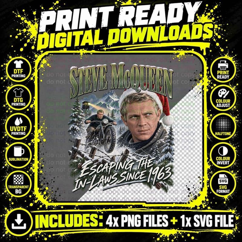 The Great Escape Vintage Steve McQueen Christmas Classic Png SVG Digital Bundle