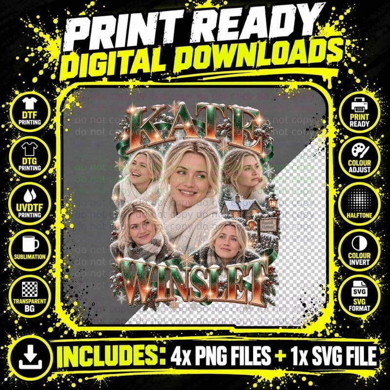 The Holiday Retro Collage Kate Winslet Iris Christmas Png SVG Digital Bundle