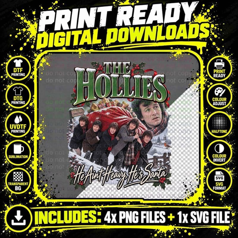 The Hollies He Ain't Heavy He's Santa Vintage 60s Band Png SVG Digital Bundle