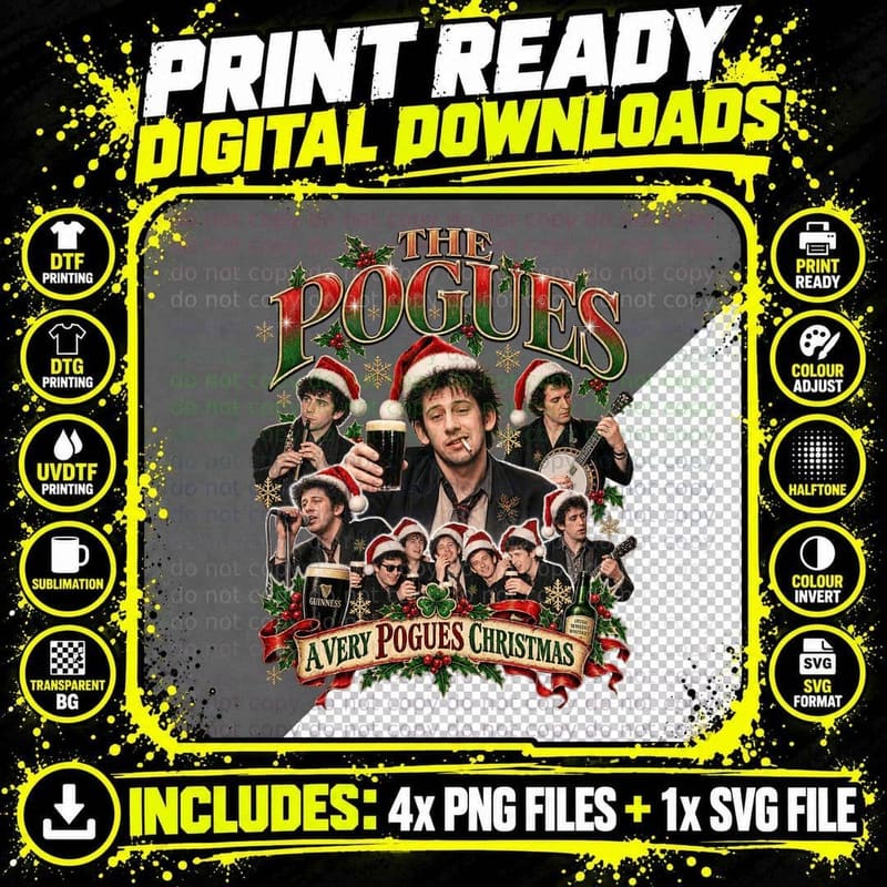 The Pogues Vintage Bootleg Irish Folk Punk Christmas Png SVG Digital Bundle