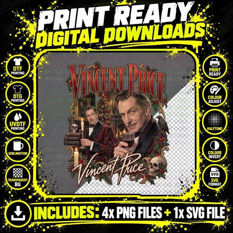 Vincent Price Vintage Gothic Christmas Classic Horror Png SVG Digital Bundle