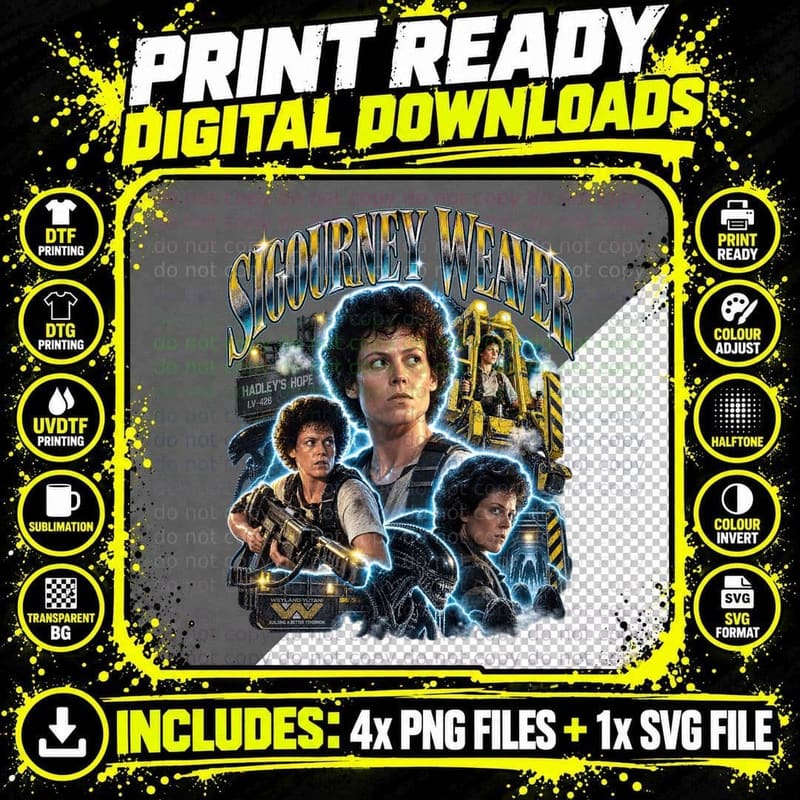 Aliens Vintage Bootleg Sigourney Weaver Sci Fi Action Png SVG Digital Bundle