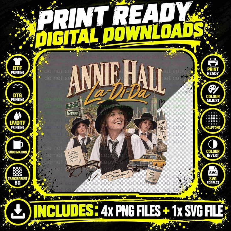 Annie Hall Vintage Diane Keaton La Di Da 1977 New York Png SVG Digital Bundle