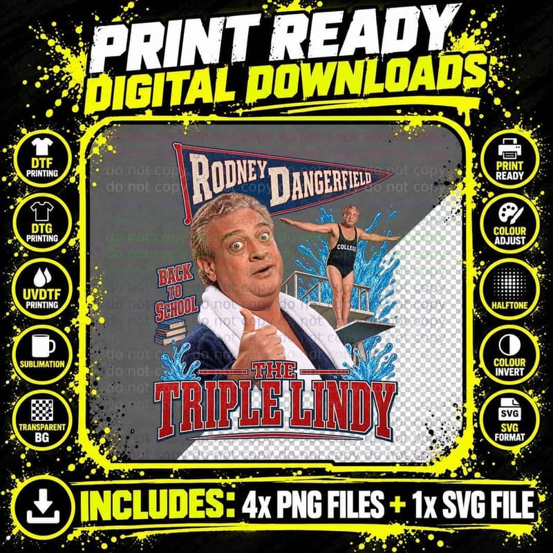 Back to School Retro Collegiate Rodney Dangerfield Png SVG Digital Bundle