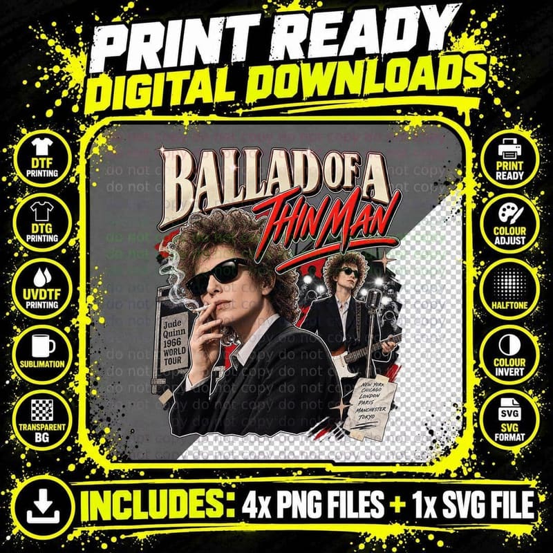 Ballad of a Thin Man Bob Dylan Vintage 1966 World Tour Png SVG Digital Bundle