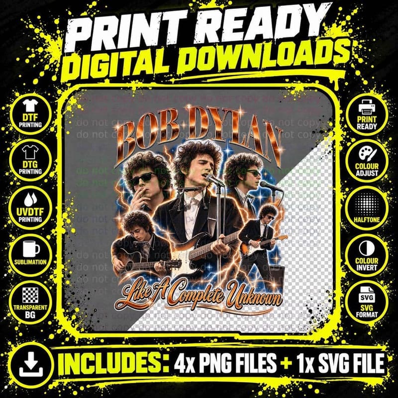 Bob Dylan A Complete Unknown Retro Bootleg Vintage Music Png SVG Digital Bundle