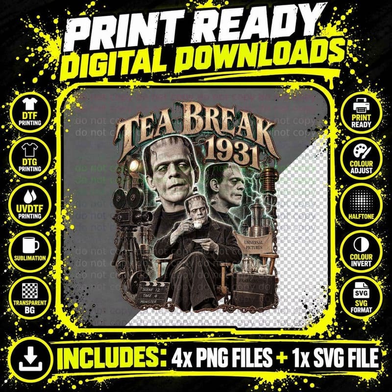 Boris Karloff Frankenstein Tea Break 1931 Vintage Png SVG Digital Bundle