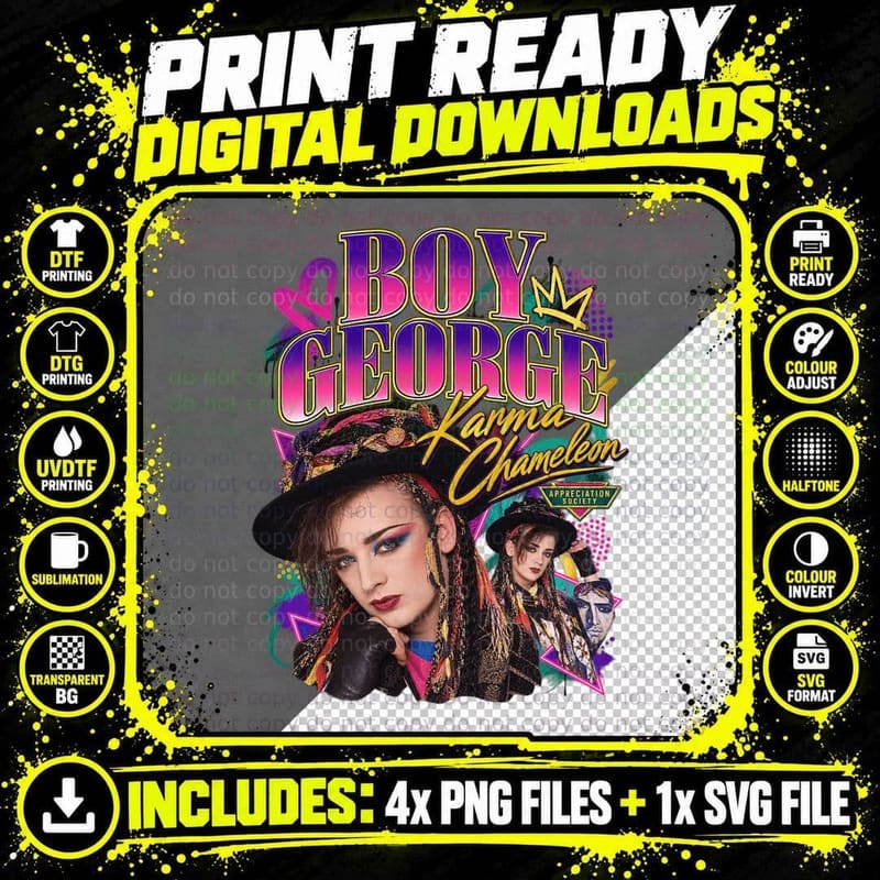 Boy George Karma Chameleon Culture Club Retro 80s Pop Png SVG Digital Bundle