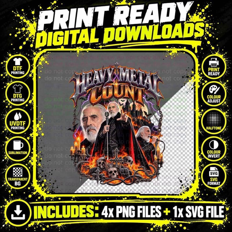Christopher Lee Heavy Metal Count Dracula Vintage Gothic Png SVG Digital Bundle