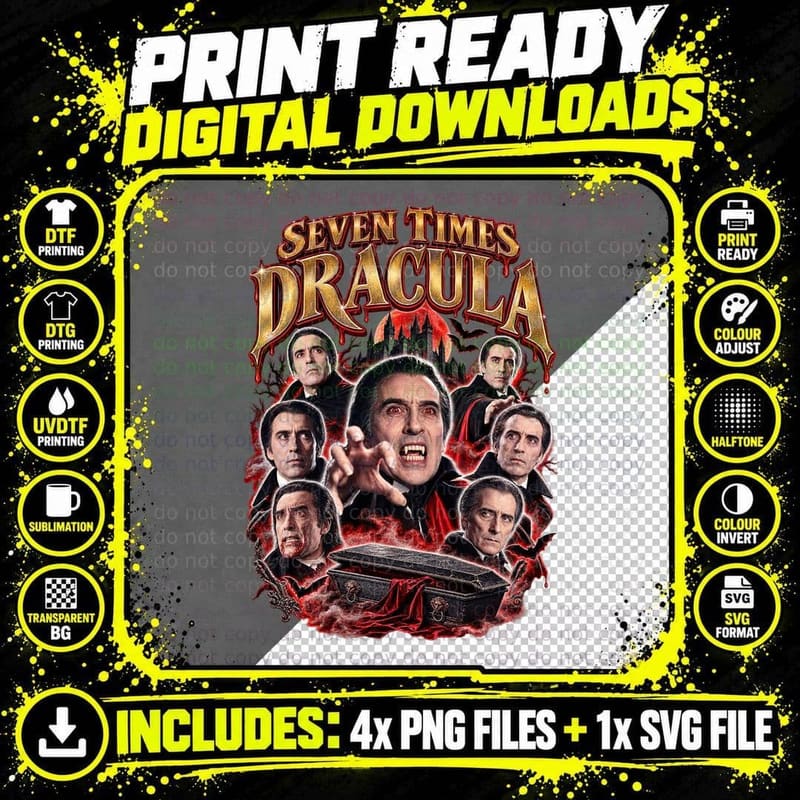 Christopher Lee Seven Times Dracula Vintage Hammer Png SVG Digital Bundle