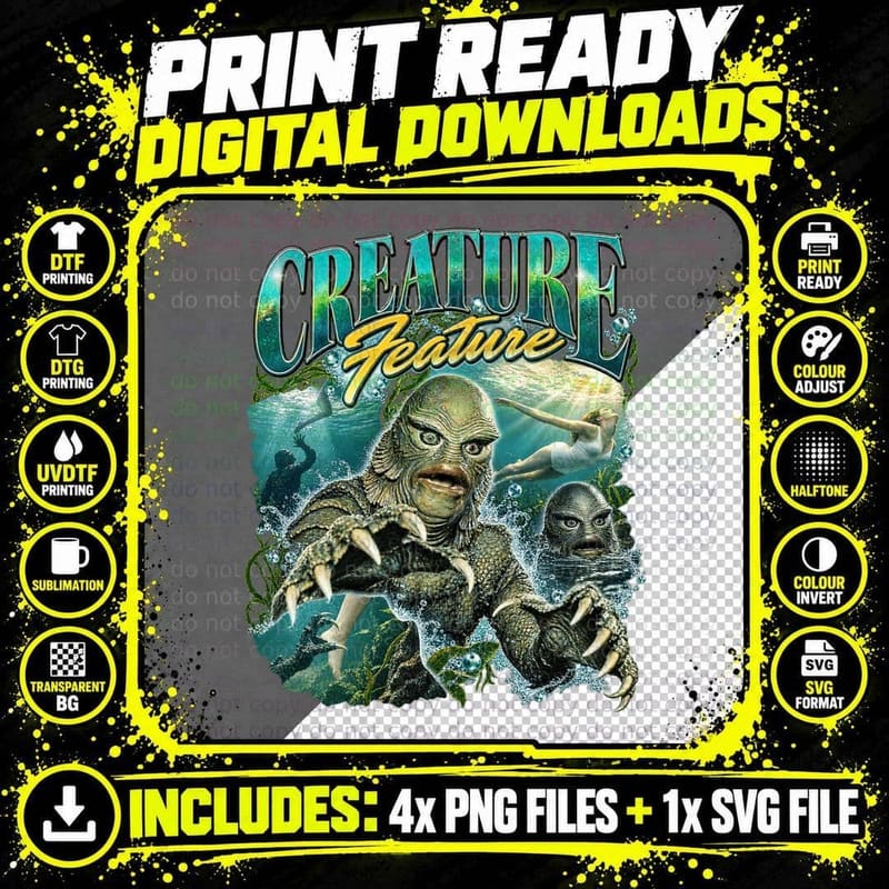 Creature Feature Vintage Gill Man Swamp Monster Classic Png SVG Digital Bundle