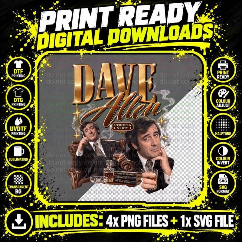Dave Allen Retro British Comedian Armchair Whisky Png SVG Digital Bundle